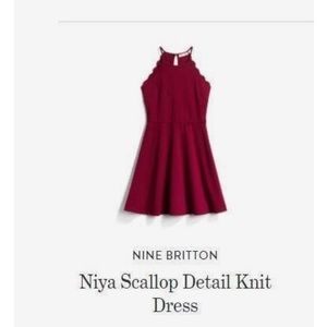 NWT Nine Britton maroon scallop detail knit dress
